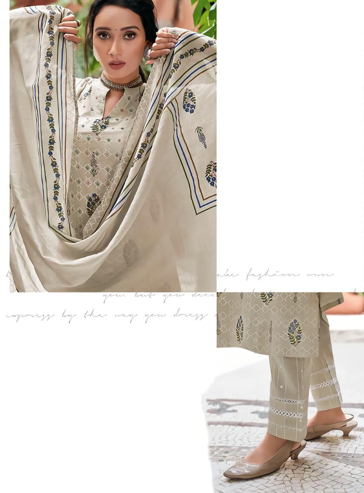 Pure Cotton Unstitched Brown Salwar Kameez Suit Set With Print