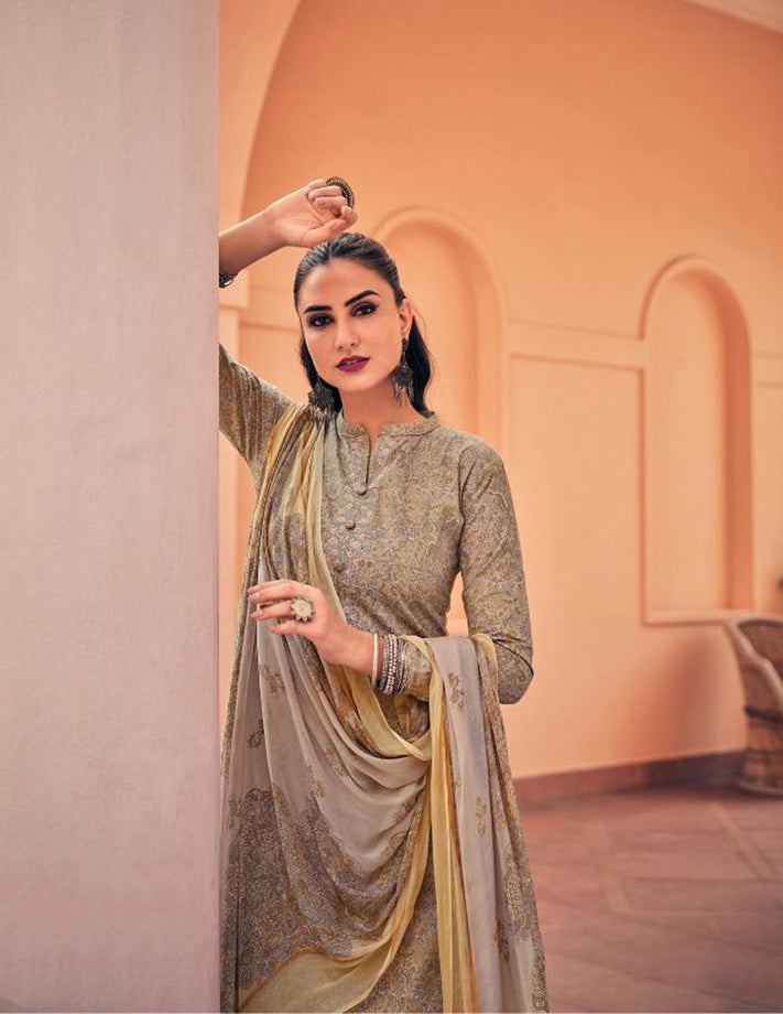 Pure Cotton Unstitched Suit With Chiffon Dupatta