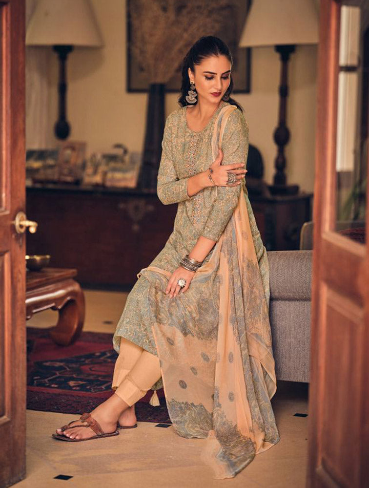 Pure Cotton Unstitched Suit With Chiffon Dupatta