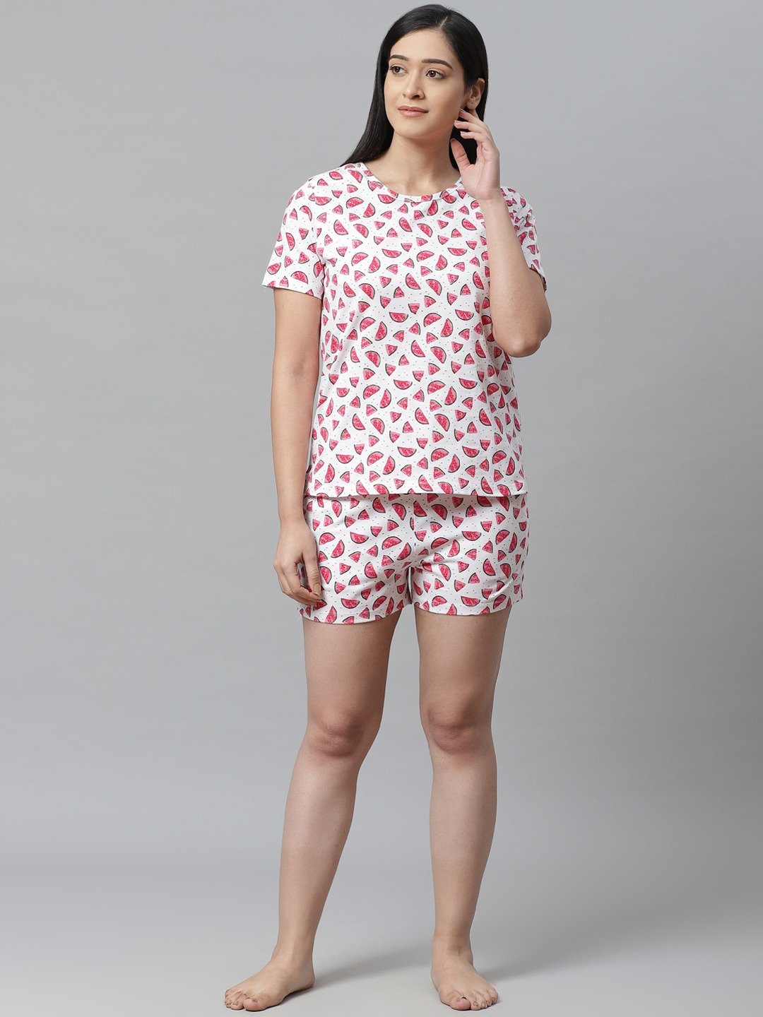 Pure Cotton White Printed Night Suit for Women