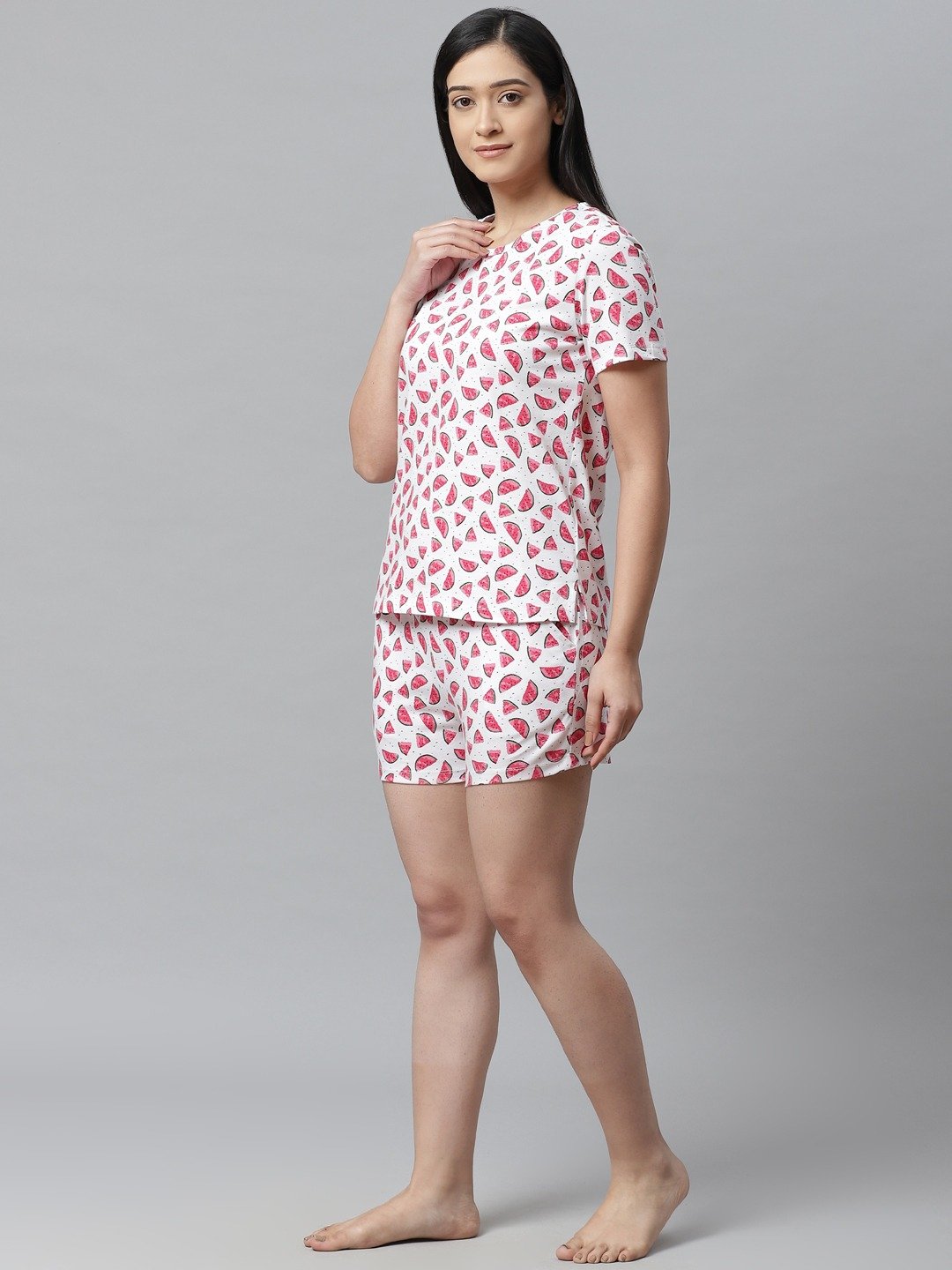 Pure Cotton White Printed Night Suit for Women