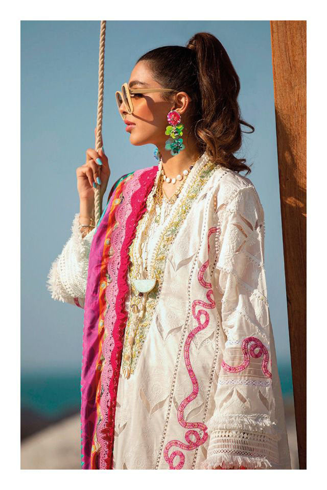 Pure Cotton White Unstitched Pakistani Suit For Ladies