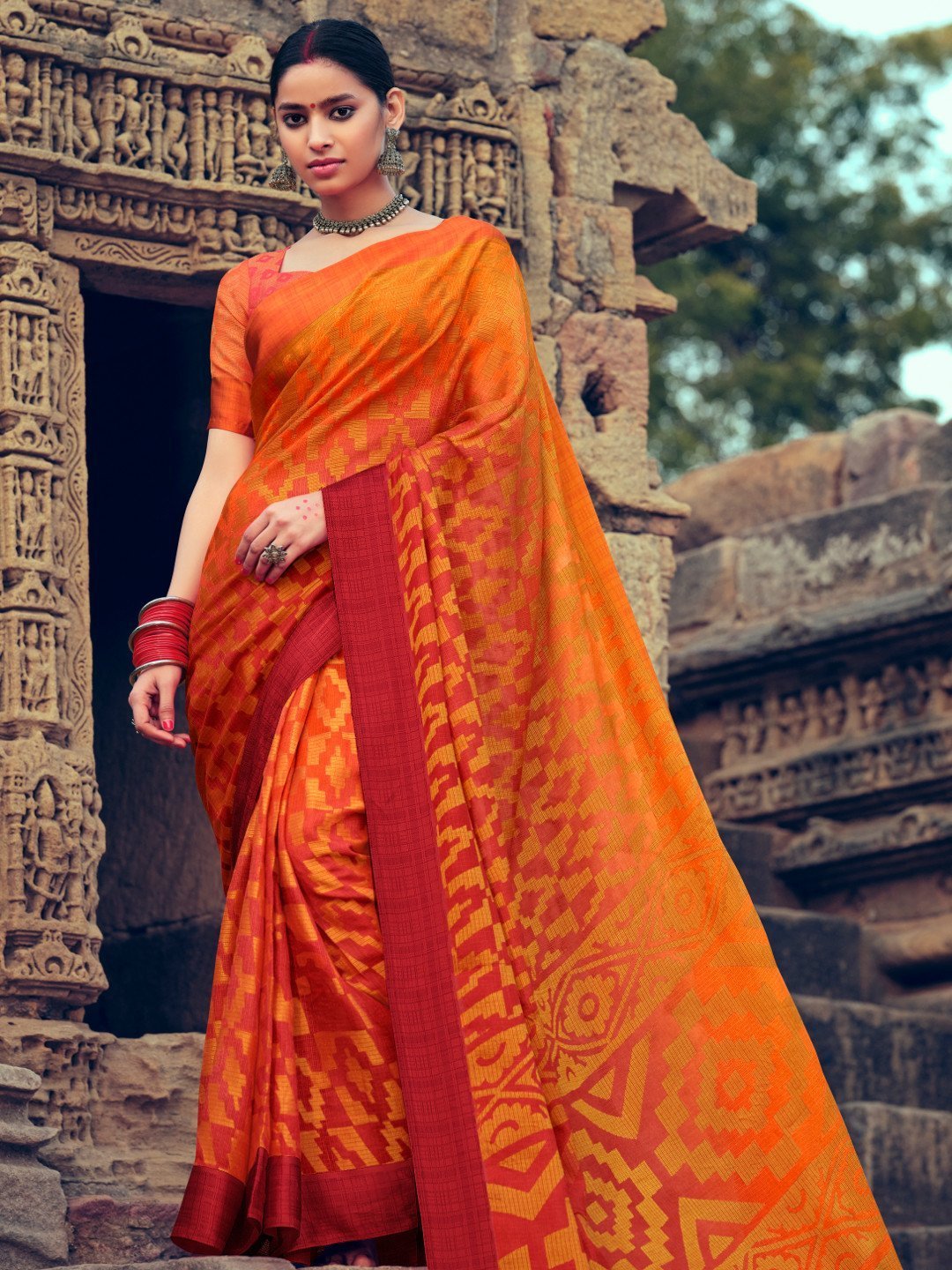 Pure Kota Silk Designer Orange Women Saree