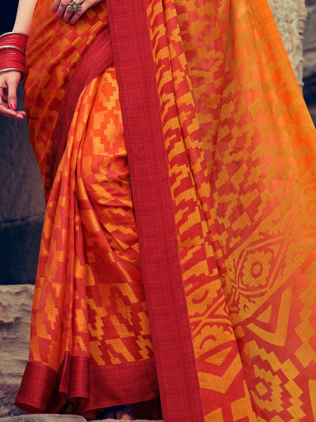 Pure Kota Silk Designer Orange Women Saree