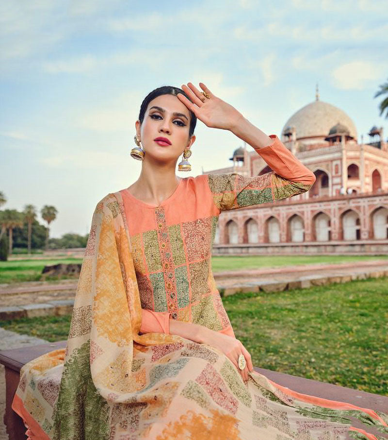 Pure Lawn Cotton Orange Unstitched Party Wear Salwar Suits