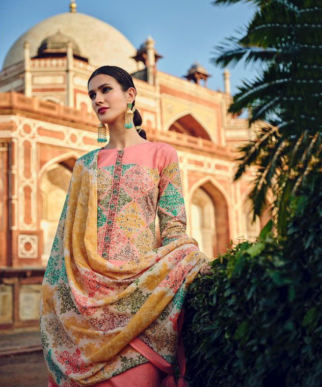 Pure Lawn Cotton Pink Unstitched Party Wear Salwar Suits