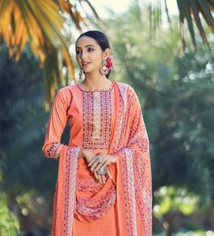 Pure lawn Unstitched Orange Suit with dupatta for women