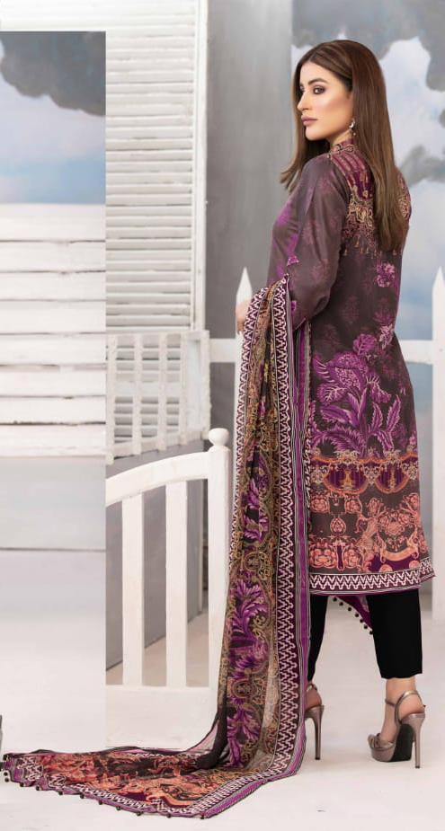 Purple Jam Satin Unstitched Pakistani Cotton Suits for Women