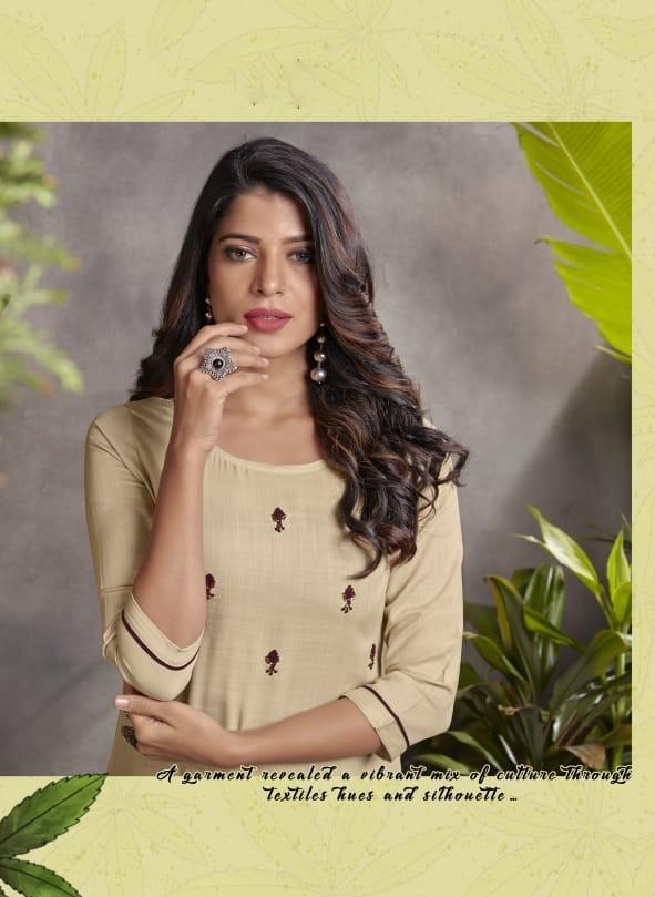 Rayon Beige Kurta Pant Set with Hand Work for Women