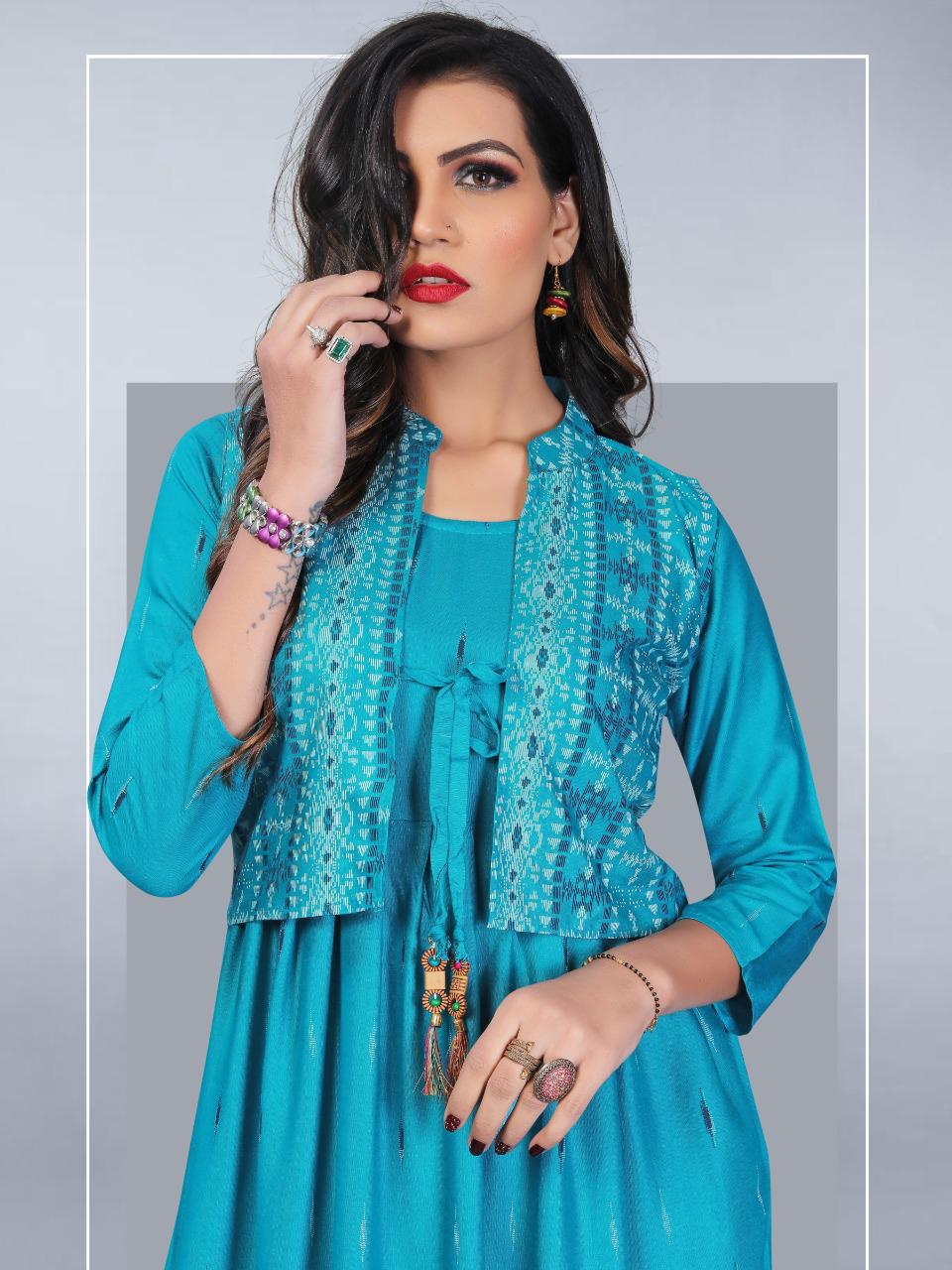 Rayon Blue Women's Kurtis With Koti Set