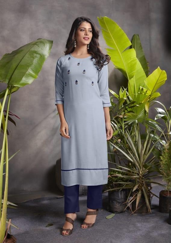 Rayon Kurta Pant Set with Hand Work for Women