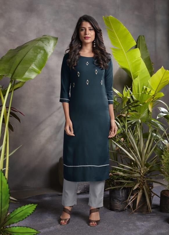 Rayon Kurta Pant Set with Hand Work for Women