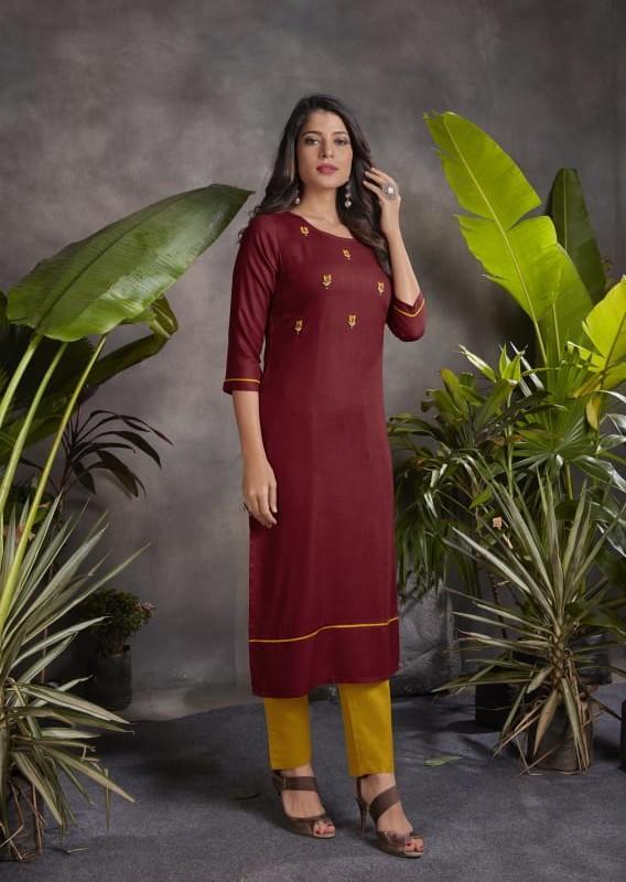 Straight Kurta Pant Set with Embroidery for ladies