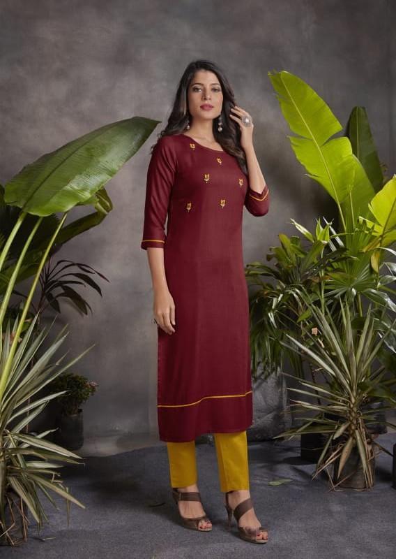 Rayon Kurta Pant Set with Hand Work for Women