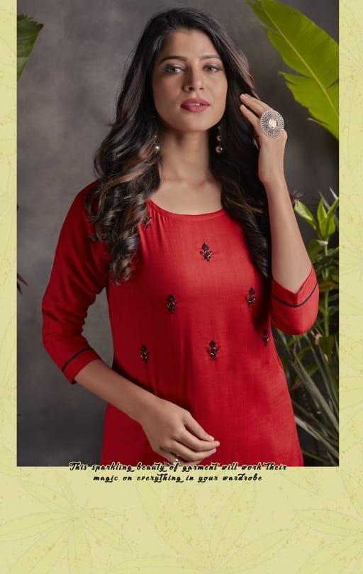 Rayon Red Kurta Pant Set with Hand Work for Women