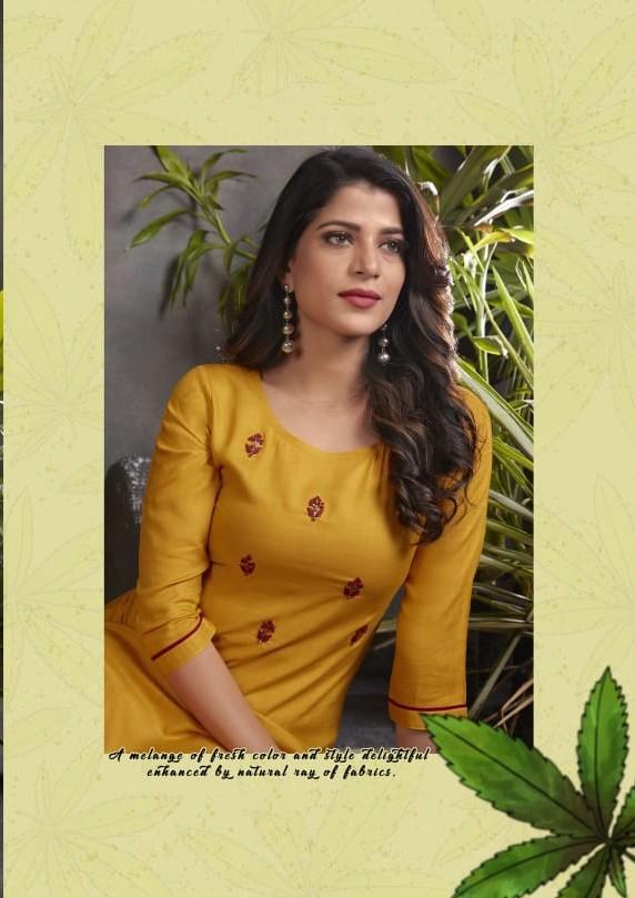 Rayon Yellow Kurta Pant Set with Hand Work for Women