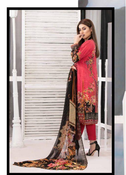 Red Jam Satin Unstitched Pakistani Cotton Suits for Women