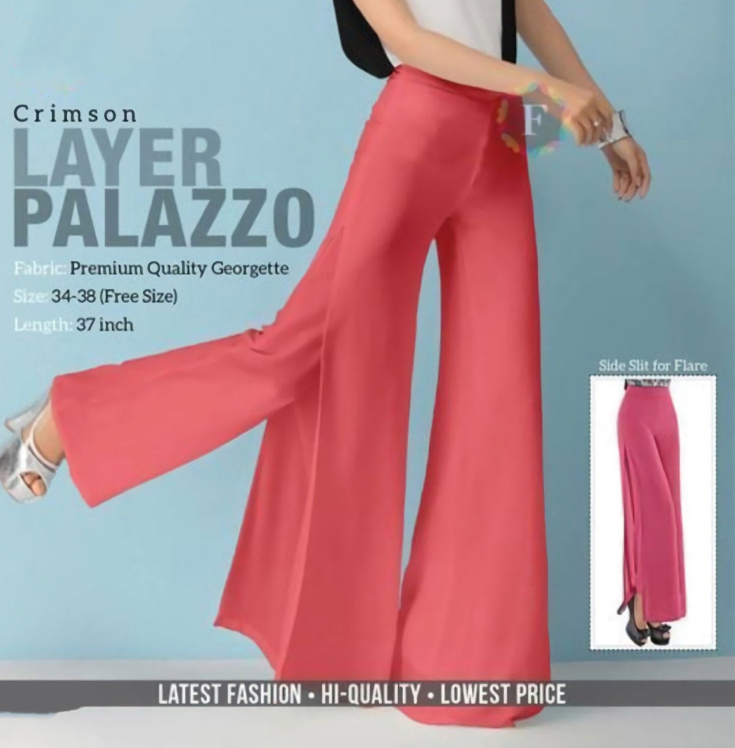 Red Layered Georgette Palazzo Pants for Women