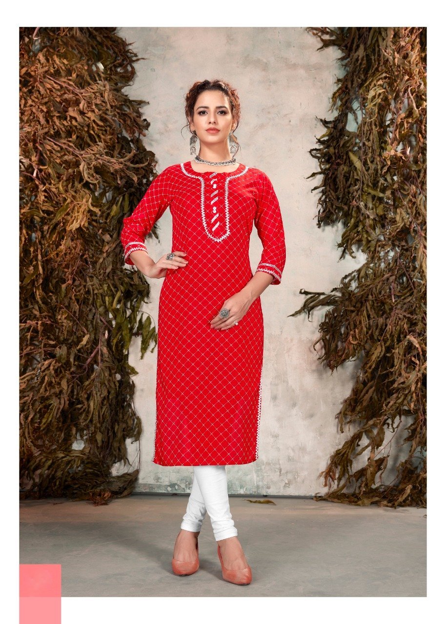 Red Rayon Kurta for Women