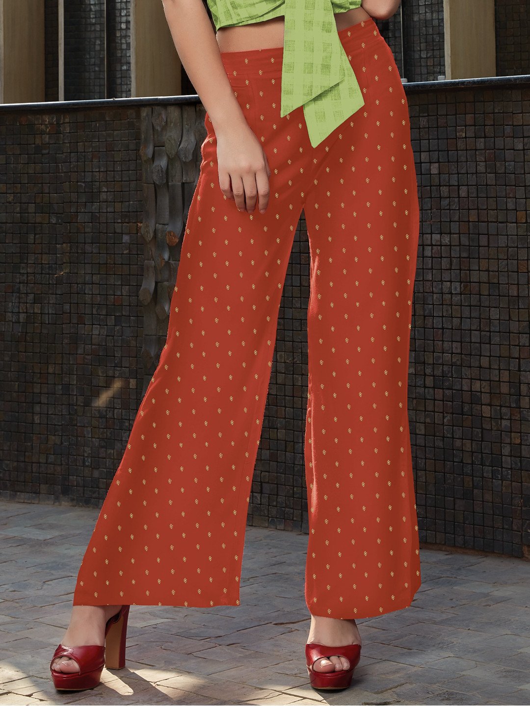Rust Rayon Jacquard Palazzo for Women