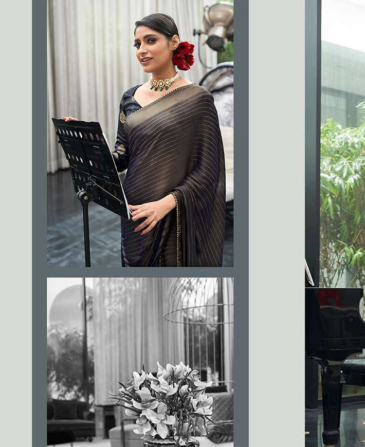 Satin Chiffon Designer Saree with Lace Border for Women