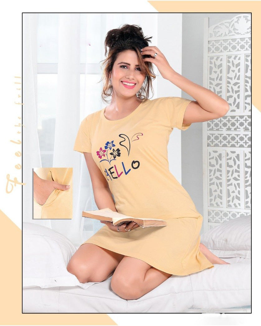 Short nighty cotton With Pocket for girls