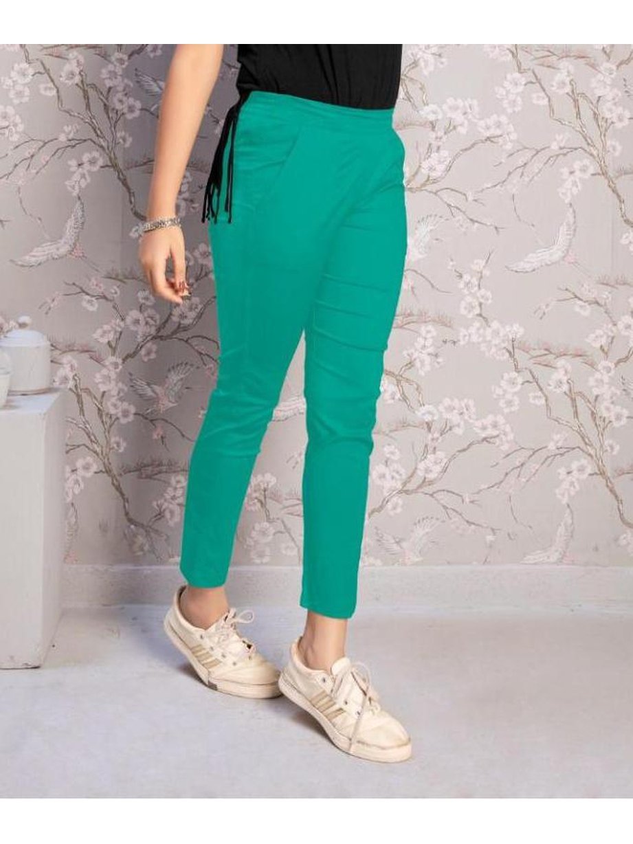 Soft Lycra Cotton Sea Green Women Pants - Stilento