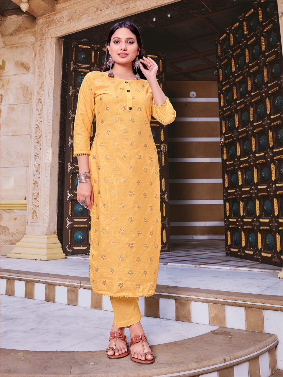 Straight Kurta Pant Set with Embroidery for ladies