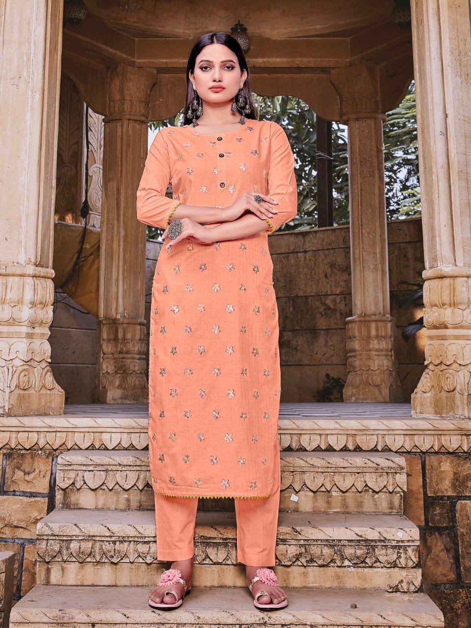 Multicolour Straight Cotton Blend Kurti Pant Dupatta Set for Women, Khadi Kurti  Pant Set