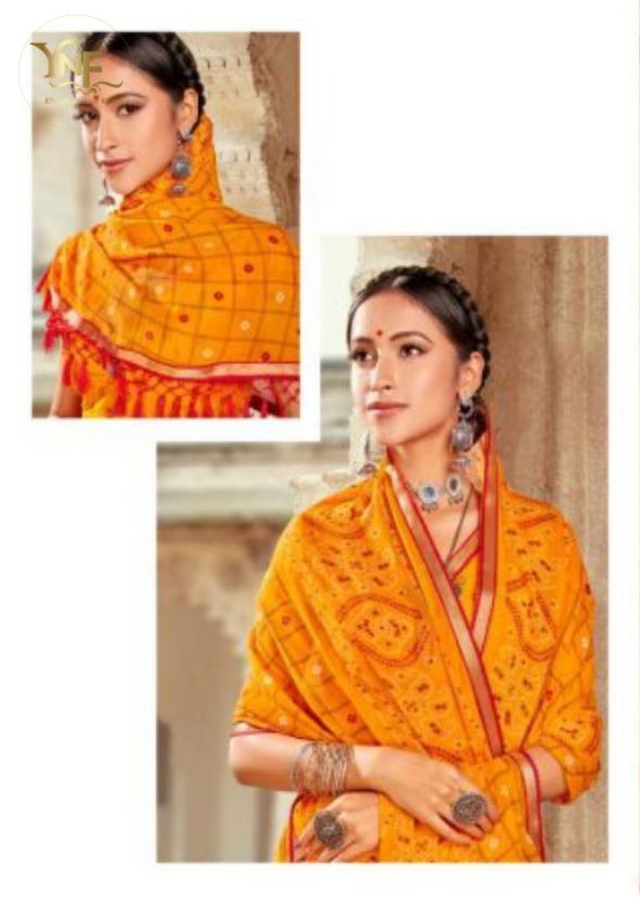 Stylish Bandhani georgette Yellow Ladies Sarees With Blouse