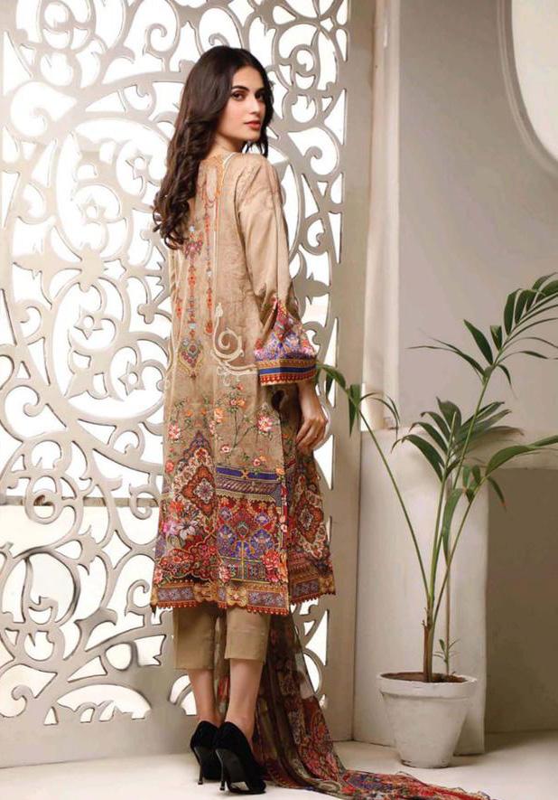 Unstitched Brown Cotton ladies suits Set