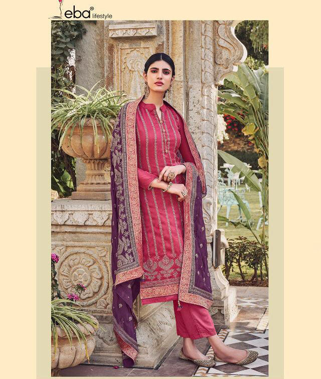 Unstitched Chinon With Heavy Embroidery Work Red Dress Suit Material