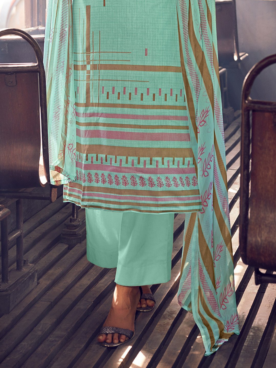 Unstitched Cool Green Cotton Salwar Suit Dress Material