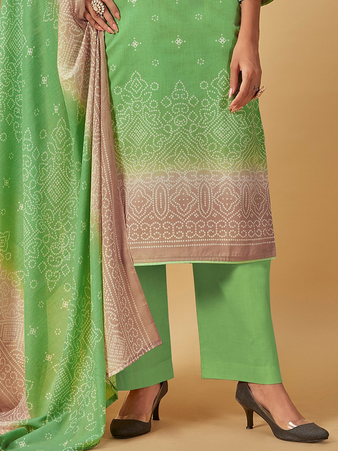 Unstitched Cotton Green Suit Dress Material for Ladies