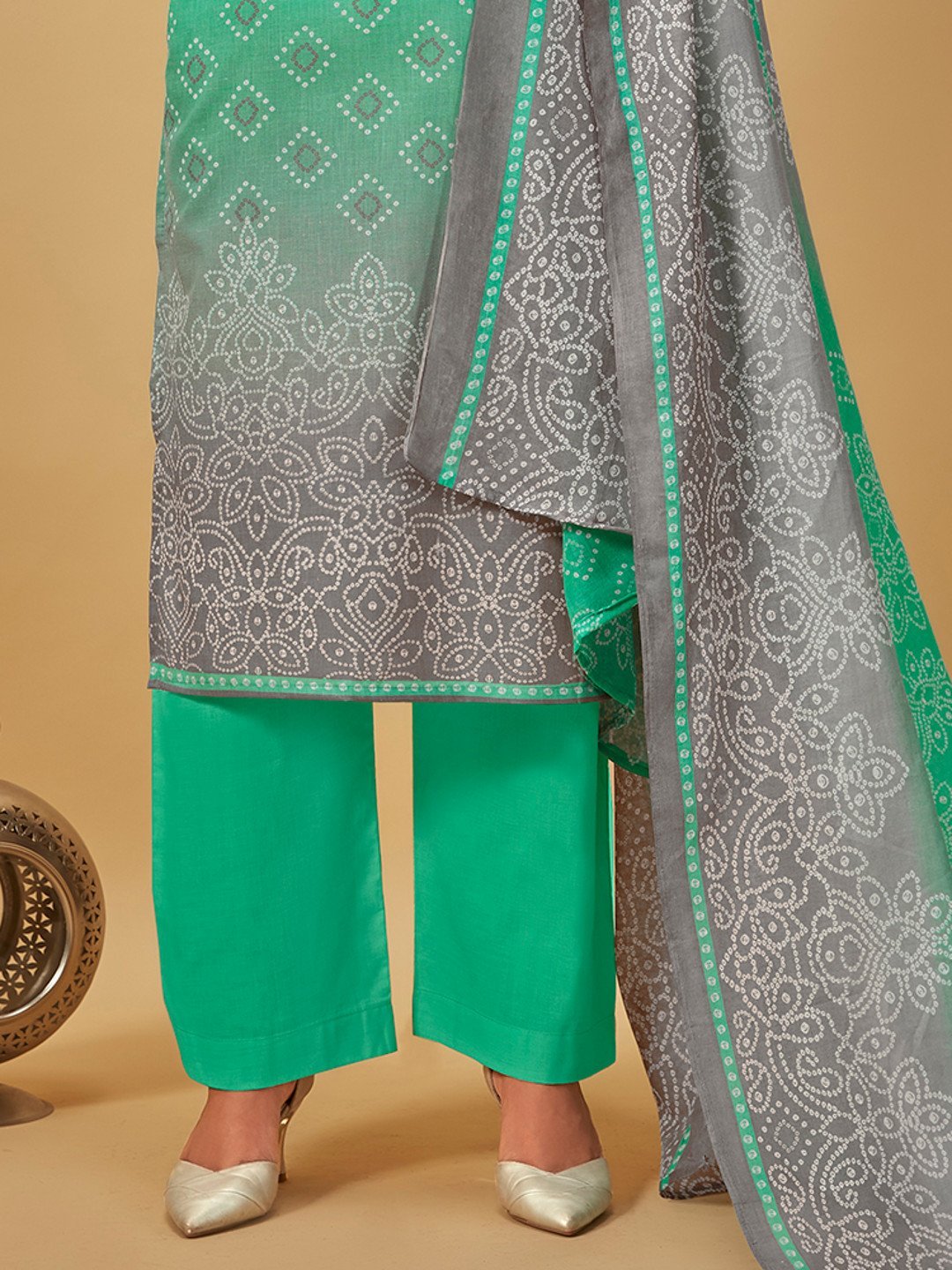 Unstitched Cotton Green Suit Dress Material for Ladies