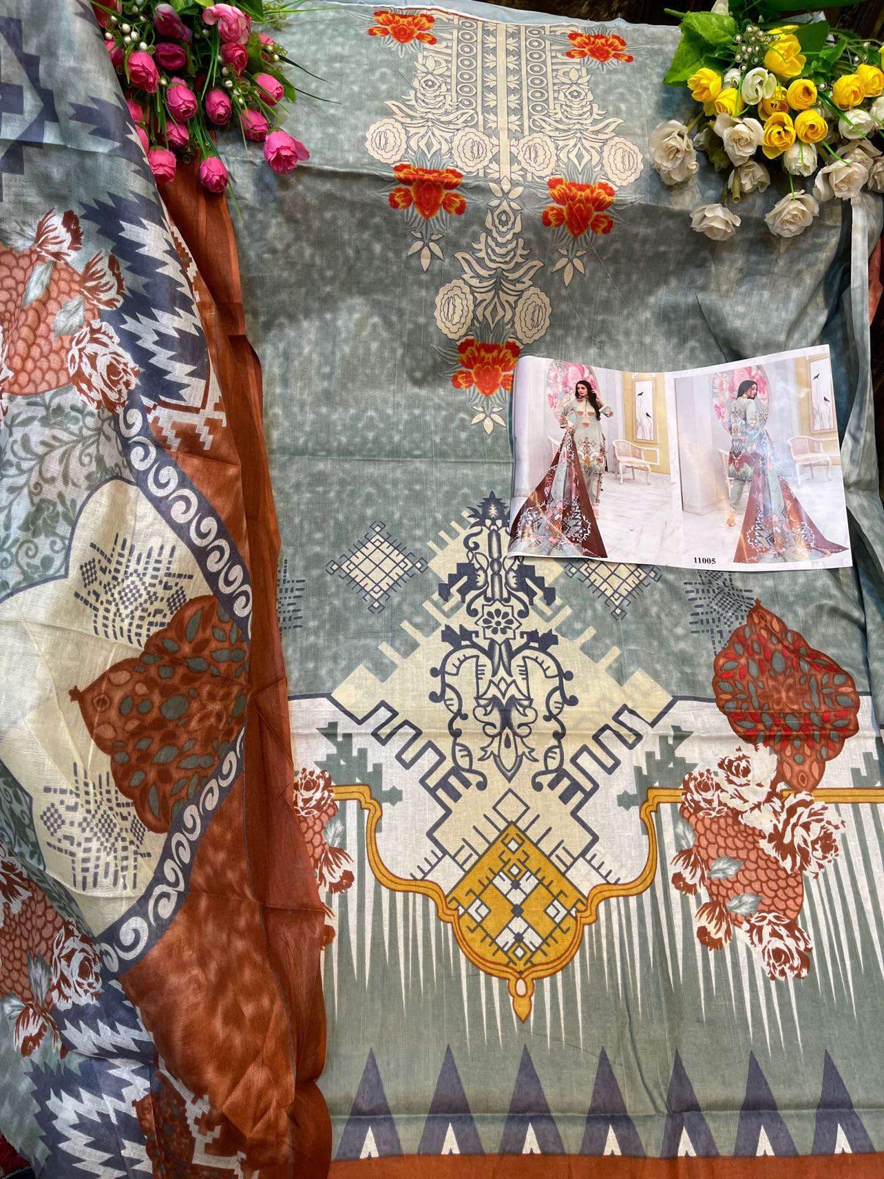 Unstitched Cotton Grey Salwar Suit Pakistani Dress Material