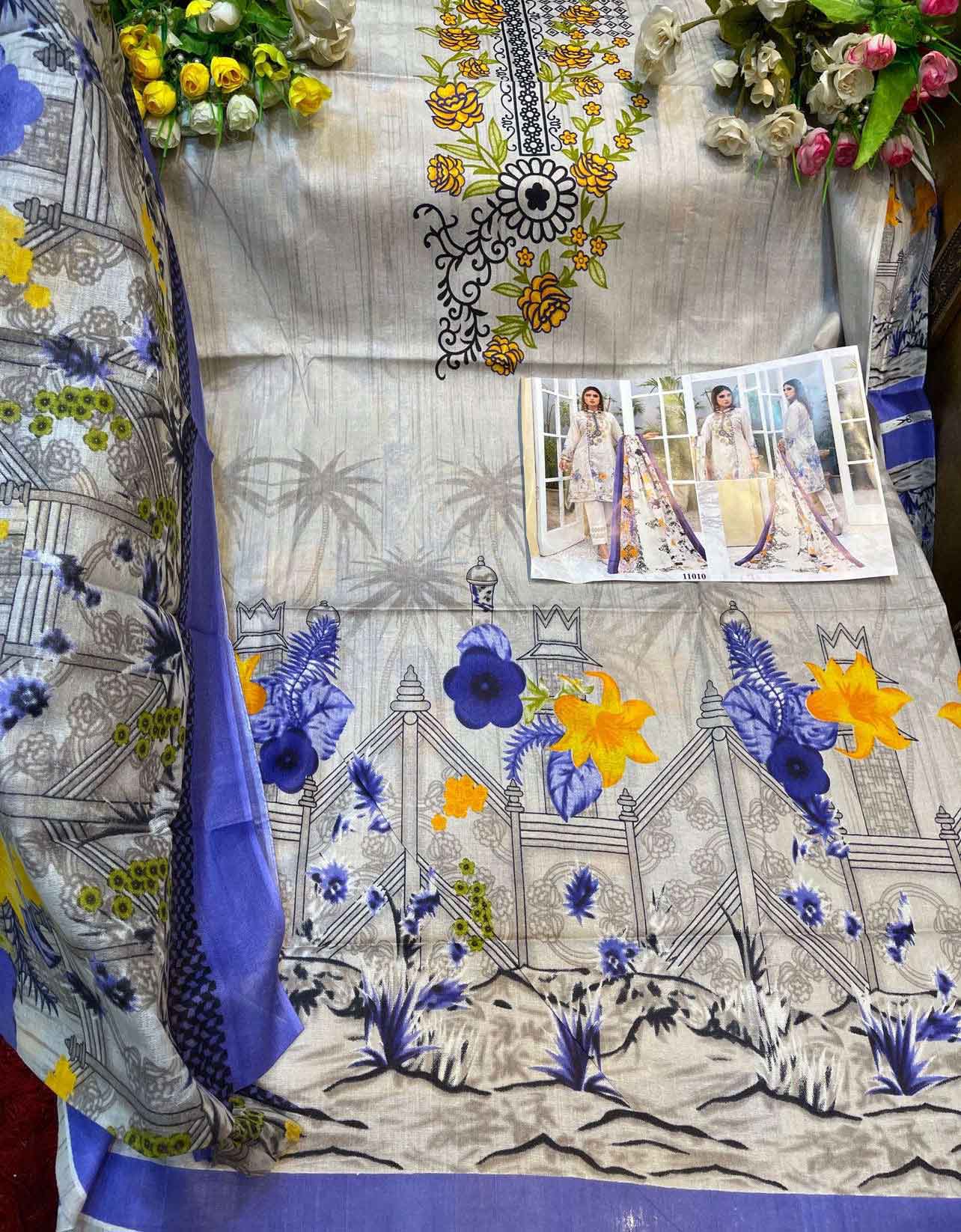 Unstitched Cotton Grey Salwar Suit Pakistani Dress Material