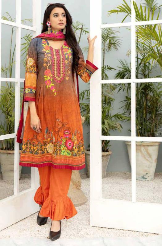 Unstitched Cotton Orange Salwar Suit Pakistani Dress Material – Stilento