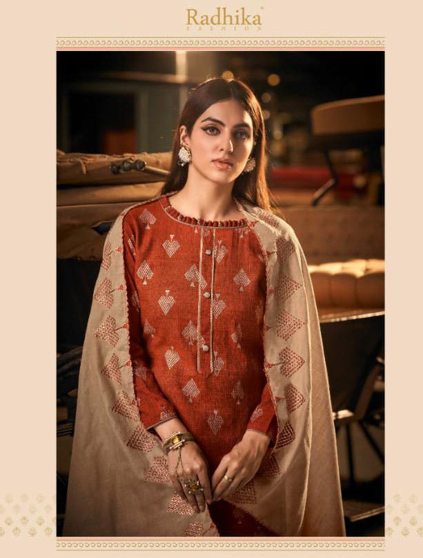 Unstitched Cotton Orange Salwar Suit with Lace Dupatta