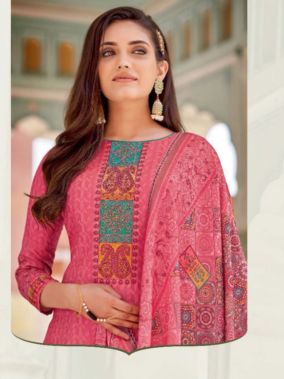 Unstitched Cotton Pakistani Karachi Suits Dress Material with Dupatta