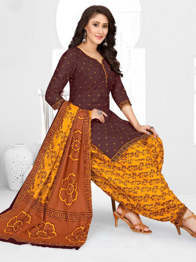 Unstitched Cotton Punjabi Suit Set Dress Material Fabric