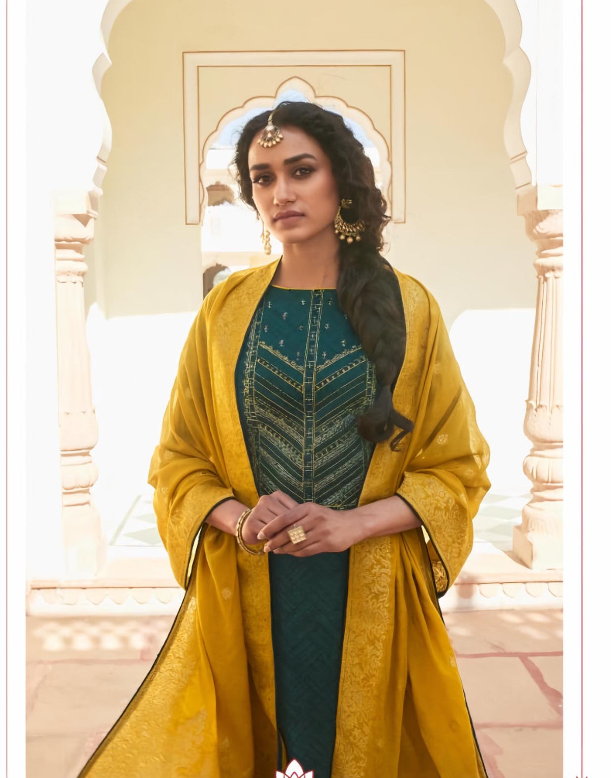 Women's Green Unstitched Cotton Salwar Suit Material Dupatta