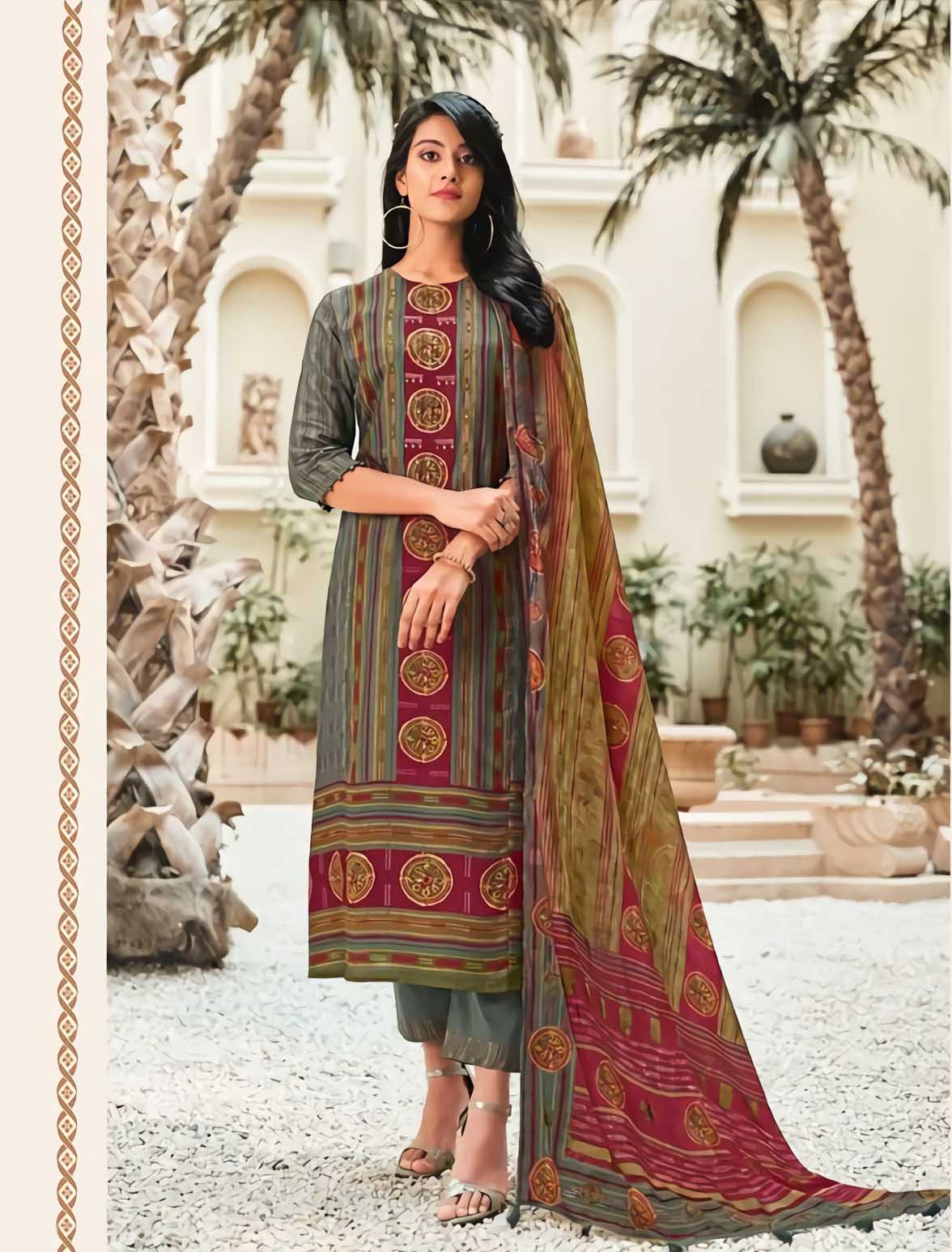 Unstitched Grey Muslin Silk Salwar Suit Dress Material for Women Stilento Unstitched Grey Muslin Silk Salwar Suit Dress Material for Women Stilento