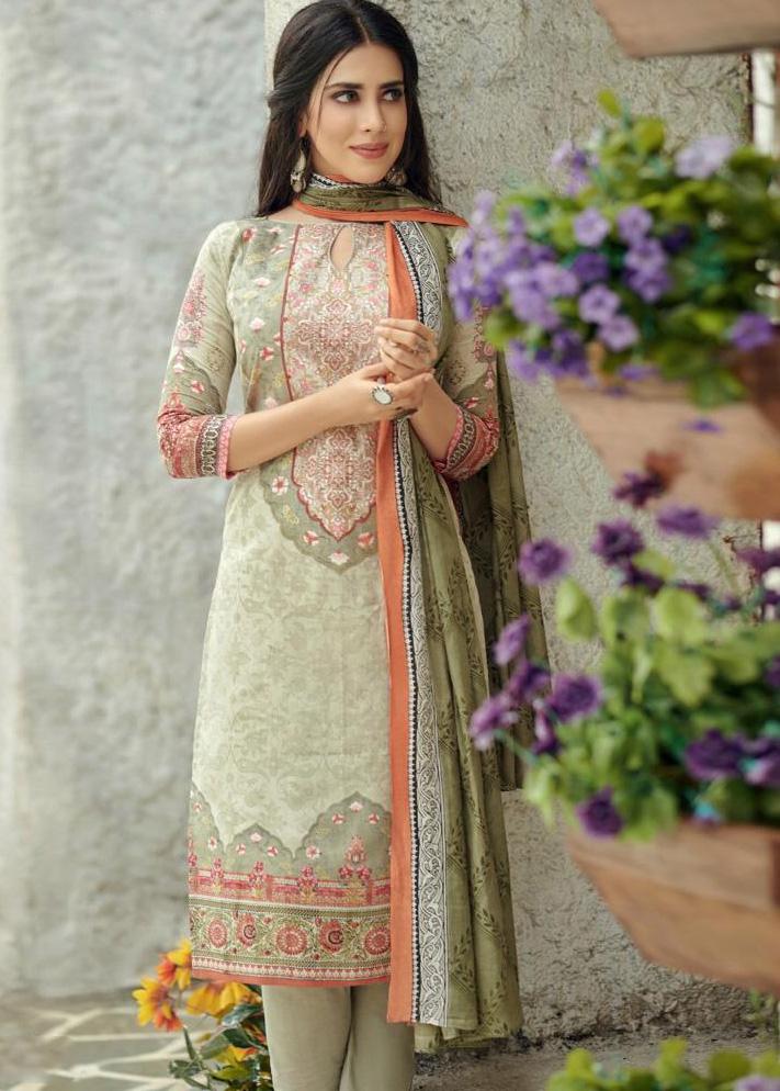 Unstitched Lawn Cotton Pakistani Brown Suit Dress material