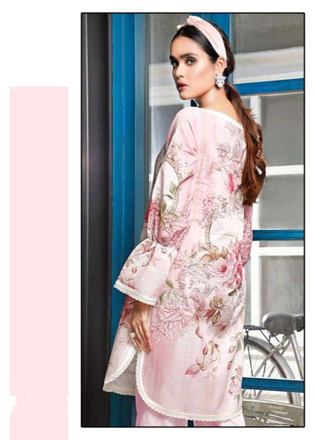 Unstitched Lawn Cotton Pink Printed Pakistani Style suits