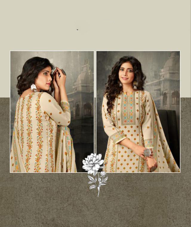 Unstitched Off-White Cotton Salwar Suits Set for women