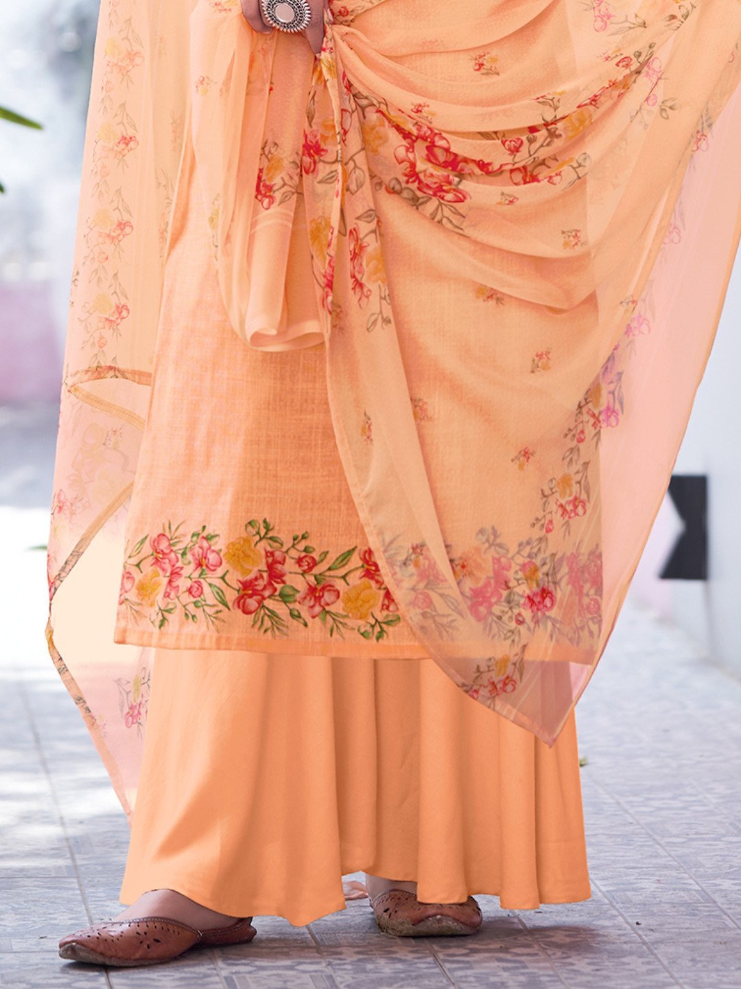 Unstitched Orange Cotton Salwar Kameez Material