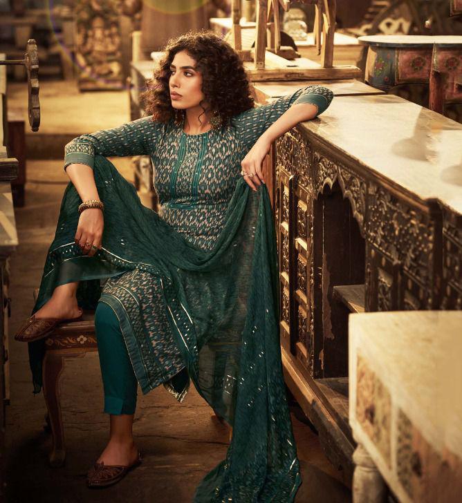 Unstitched Pashmina Green Winter Salwar Suit Set for Women