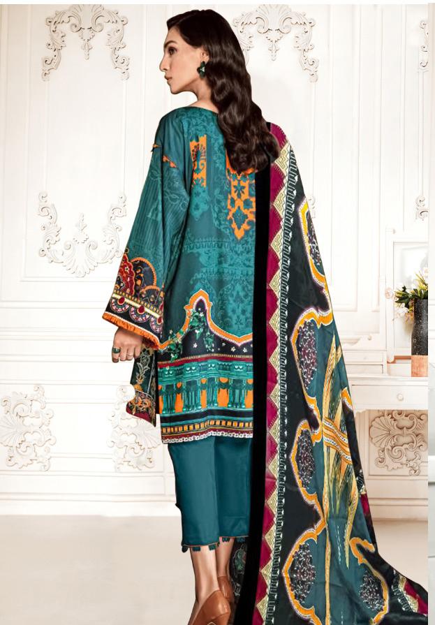 Unstitched Printed Green salwar kameez Cotton Dress Material