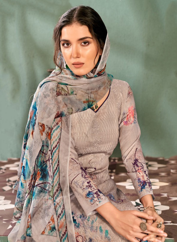 Unstitched Printed Ladies cotton Suits With Chiffon dupatta